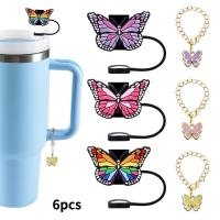 Cup pendant cute butterfly chain bag accessories cartoon soft glue straw dust cap straw cover  Multicolor