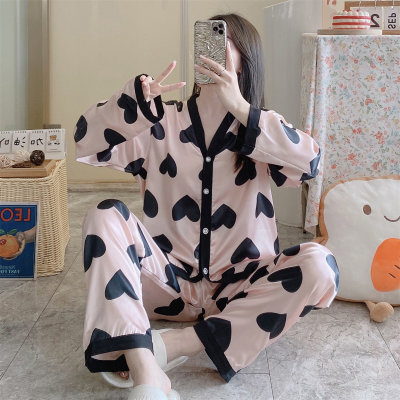 2-teiliges Pyjama-Set mit Eisseide-Druckmuster für Damen