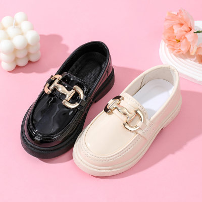 Kid Girl Solid Color Buckle Decor Slip-on Leather Shoes