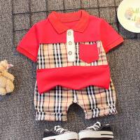 2024 New Children's Clothing Children's Suit Men's New Handsome Baby Baby Boomer Children's Clothing Western Style Boys Summer Clothing Two-piece Set  Red