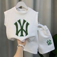 New summer suits for small and medium-sized children, girls' thin vests, handsome two-piece suits  White