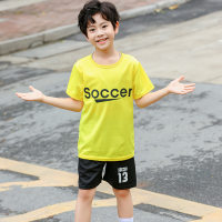 Summer new boys sports suits for middle and large children mesh short-sleeved two-piece suits boys breathable short-sleeved shorts jerseys  Yellow