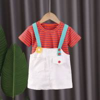 Girls summer short-sleeved suits new style baby fashionable overalls baby girl summer two-piece suit  Red