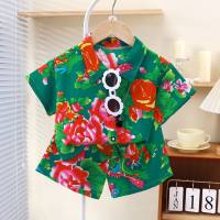 Children's summer new style boys and girls cool and handsome clothes children's casual shirt short-sleeved suit  Green