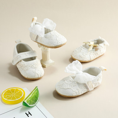 Baby Girl Solid Color Bownot Decor Velcro Shoes