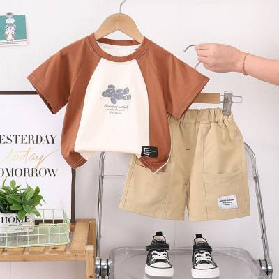 0-5 years old baby summer suit new style children's Korean style casual two-piece suit boy sports short-sleeved shorts clothes