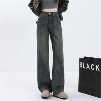 Loose high waisted slim fit wide leg jeans  Gray