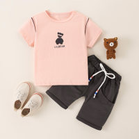 طفل صبي الكرتون الدب نمط قصيرة الأكمام تي شيرت وشورت ملابس الأولاد والبنات لعيد الفطر 2022 زهري