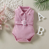 Cross-border infant and toddler spring and summer children's wear adjustable belt buckle waffle sleeveless rompers  Pink