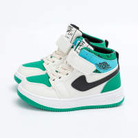 Kid Color-block Patchwork High-top Velcro Sneakers  Green