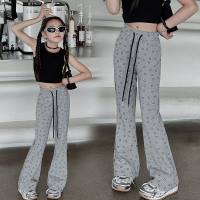 Girls' summer bell-bottom pants are fashionable and thin, versatile and casual, high-waisted, elastic and drapey trousers.  Gray