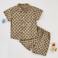 Toddler Boy Letter Print Shirt & Pants  Khaki