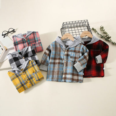 Toddler Boy Plaid Patchwork Hooded Button-up Jacket