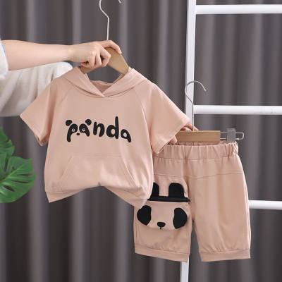 New children's suit summer boy hooded panda short-sleeved shorts two-piece baby casual cute clothes trend