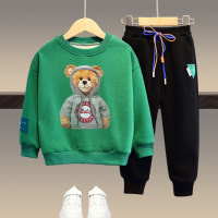 2-piece Kid Boy Cartoon Bear Printed Sweatshirt & Pants  Green