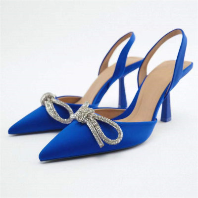 New style pointed high heels with rhinestone bow tie back straps fashionable and elegant