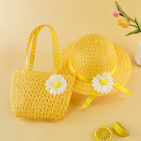 Bolso de mano con decoración de flores para niñas de 2 piezas y sombrero a juego  Amarillo