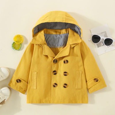 Toddler Boy Solid Color Button-up Hooded Trench Coat