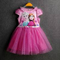 Girls Summer Short Sleeve Dress Tutu Skirt Frozen Series Elsa Princess Dress  Pink