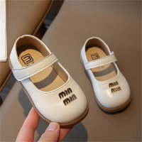 Sapatos pequenos de couro, cor sólida, sola macia infantil, sapatos infantis  Bege