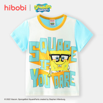 hibobi x SpongeBob Camiseta de color de contraste de algodón con estampado informal para niños pequeños