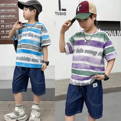 Costume d'été pour garçons, short en denim à manches courtes pour enfants, costume deux pièces à la mode pour garçons de rue