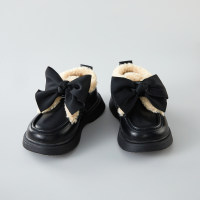 Toddler Girl Bowknot Velcro Plus Velvet Shoes  Black