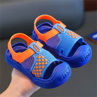 Children's plaid Velcro soft-soled sandals  Orange