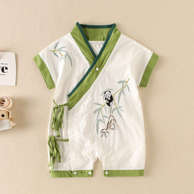 Roupas de bebê estilo chinês macacão verão fino menino bebê tang terno macacão de manga curta hanfu ao ar livre rastejando roupas