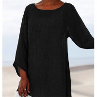Women's solid color versatile casual top irregular long sleeve T-shirt  Black