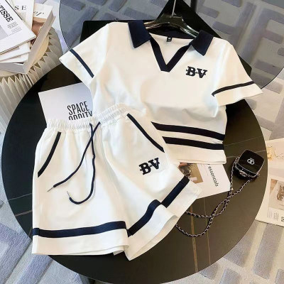 Girls Sports Suit 2023 Summer New Medium and Large Children Korean Style Girls Letter Short Sleeve Shorts Two-piece Set