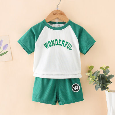 2-piece Toddler Boy Color-block Letter Printed Short Sleeve T-hirt & Matching Shorts