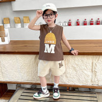 Boys vest set 2023 new summer style for children and middle-aged children thin summer shorts two-piece set baby style  Coffee