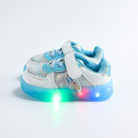 حذاء رياضي بشريط فيلكرو مرقع بألوان LED للفتيات الصغيرات  أزرق
