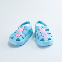 Sandalias huecas con decoración de conejito de color sólido para niña pequeña  Azul