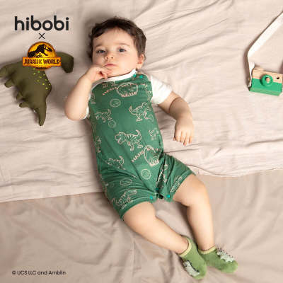 Jurassic World × hibobi boy baby Body de manga verde con estampado de dinosaurio