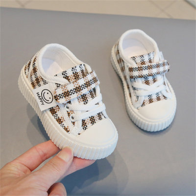 Children's checkered smiley face canvas shoes