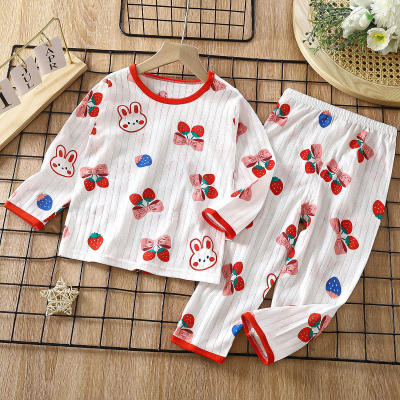 Girls pure cotton home clothes suit summer long-sleeved pajamas thin air-conditioning clothes children's clothing