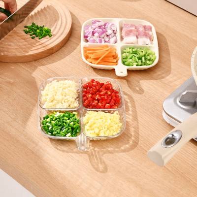 Household four-compartment kitchen side dish plate with handle, children's snack fruit plate, multi-functional portable hanging dinner plate