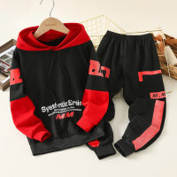 2-piece Kid Boy Color-block Letter Pattern Hoodie & Matching Pants  Red