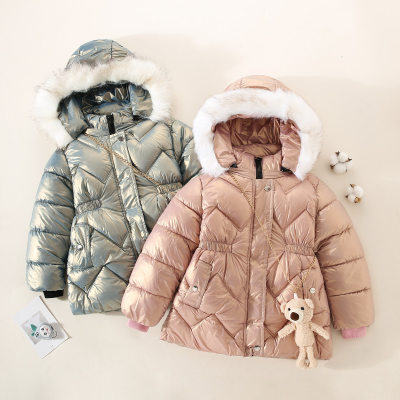 2-piece Toddler Girl Solid Color Hooded Cotton-padded Jacket & Stuffed Toy Bear