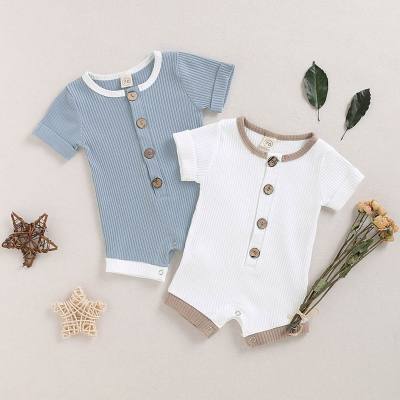 Boys and girls baby short-sleeved round-neck ribbed romper cute one-piece crawling suit