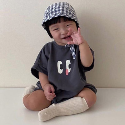 ins Korean version of summer clothes for infants and young children, cotton short-sleeved triangle rompers, male and female baby cartoon one-piece fart clothes