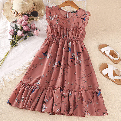Summer new style girls sleeveless dress fashion Korean style sweet children's flower print A-line skirt