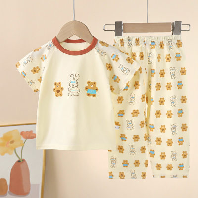Traje de manga corta para niños Camiseta de verano de algodón puro para bebés Ropa de hogar para niños Ropa Pijamas para niñas Ropa de verano Ropa para niños
