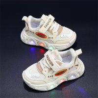 Children's luminous letter label soft sole Velcro casual sports shoes  White
