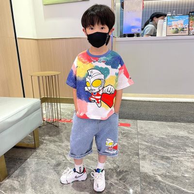 Ultraman Clothes Boys Summer Suit 2023 New Fashionable Baby Children's Cool and Handsome Street Short-Sleeved Children's Clothes Trendy