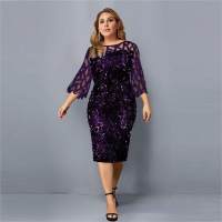 European and American spring and autumn hot-selling personality sequin design large size women's dress 10 colors 8 sizes  Purple