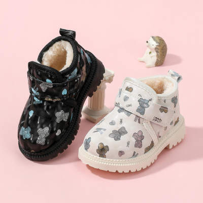 Toddler Allover Bear Pattern Fleece-lined High-top Velcro Snow Boots