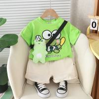 2024 new summer Korean style children's clothing small frog bag short-sleeved two-piece summer clothing children's suit on behalf of  Green